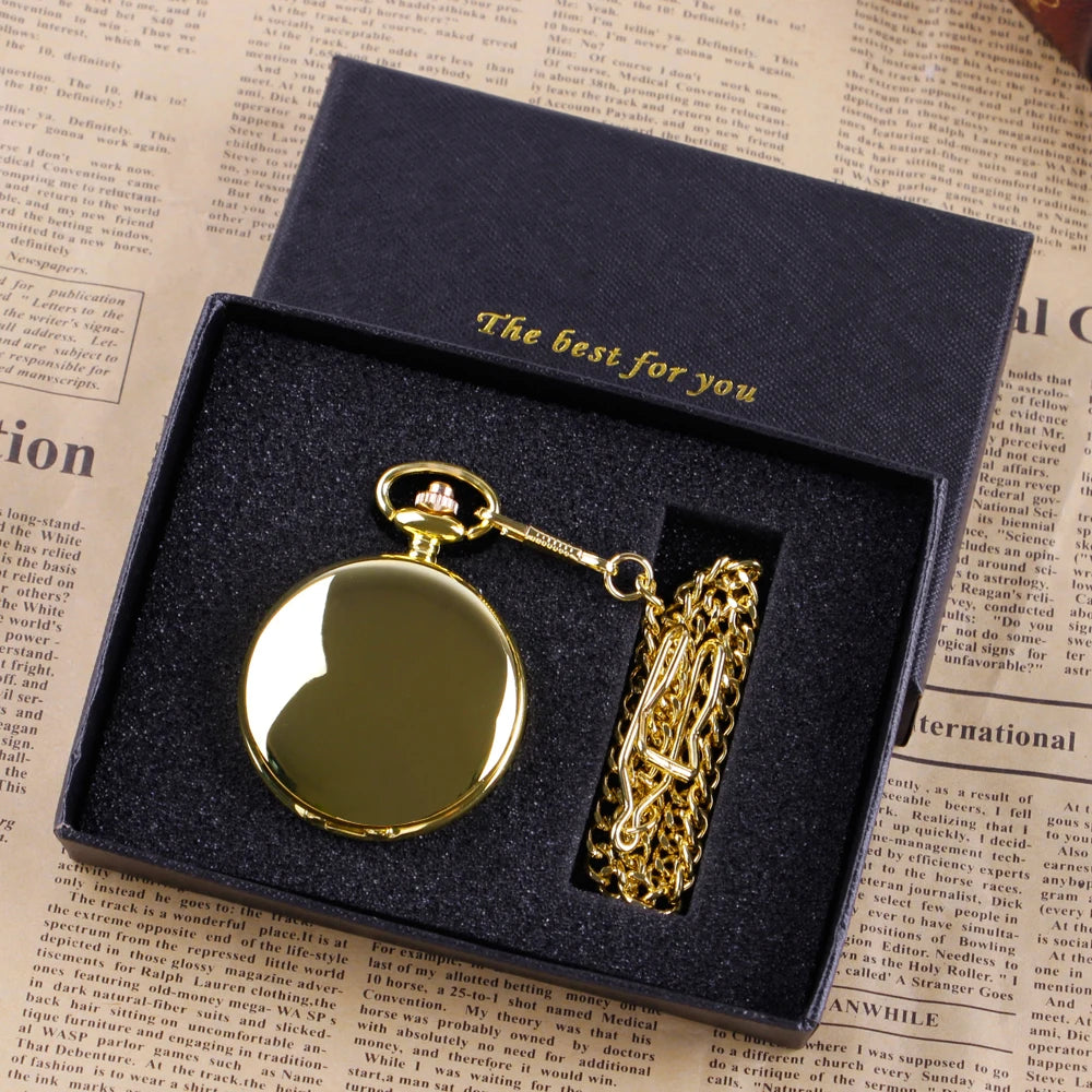 Luxury Gold Quartz Pocket Watch Gift Box Set For Family Fashion Casual Necklace Pendant Unisex Pocket&Fob Chain Watches with Box