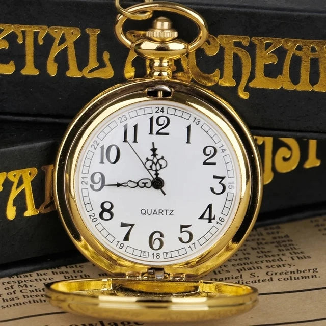 Luxury Gold Quartz Pocket Watch Gift Box Set For Family Fashion Casual Necklace Pendant Unisex Pocket&Fob Chain Watches with Box
