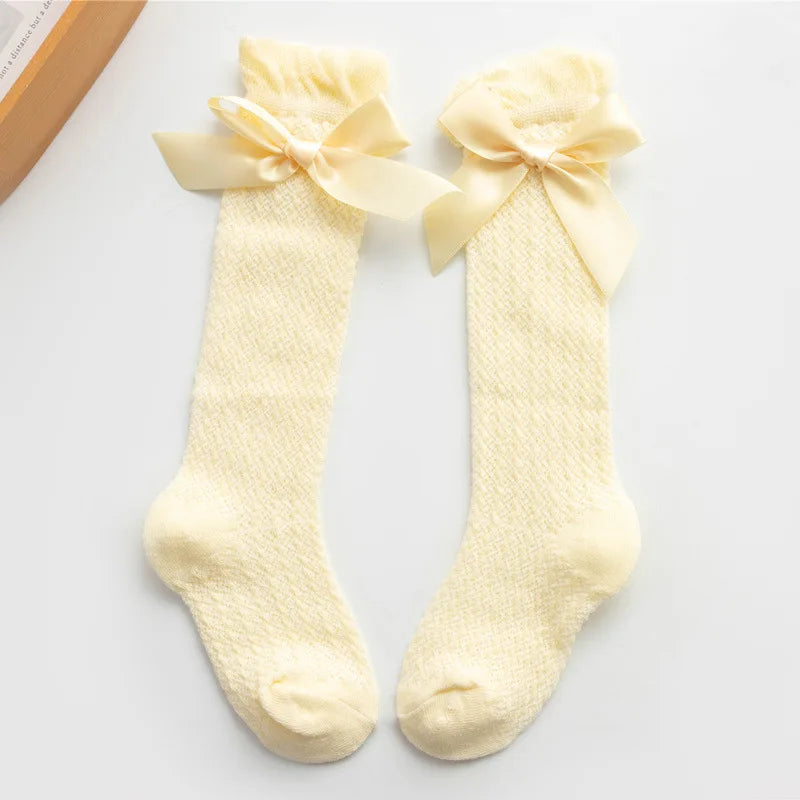 Children Girls Royal Style Bow Knee High Fishnet Socks.Baby Toddler Bowknot In Tube Socks.Kid Hollow Out Sock Sox 0-4Y