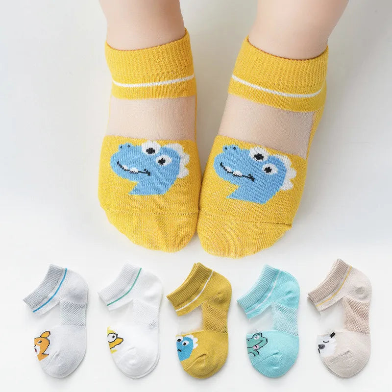 5 Pairs/Lot 0-5Yrs Baby Socks Summer Mesh Cotton Cartoon Animal Kids Socks Girls Cute Newborn Boy Toddler Socks Baby Accessories