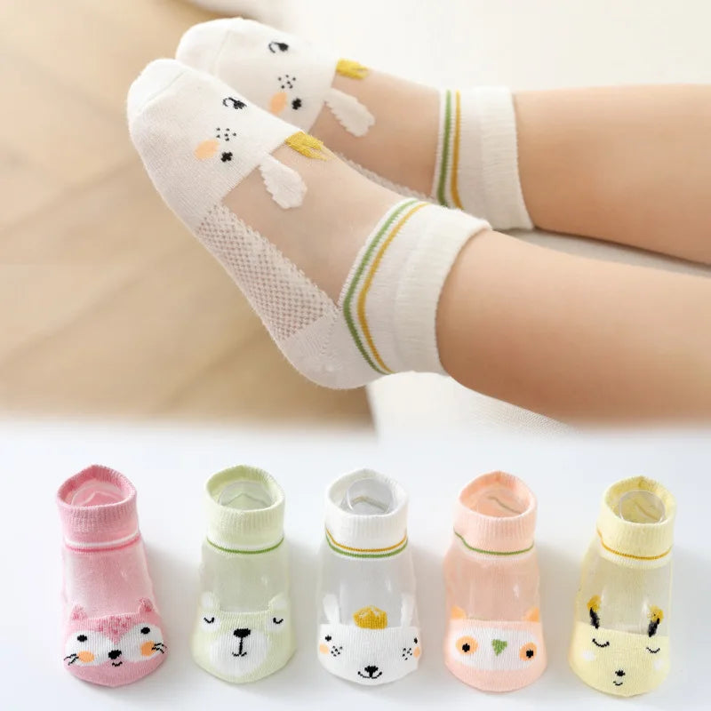 5 Pairs/Lot 0-5Yrs Baby Socks Summer Mesh Cotton Cartoon Animal Kids Socks Girls Cute Newborn Boy Toddler Socks Baby Accessories