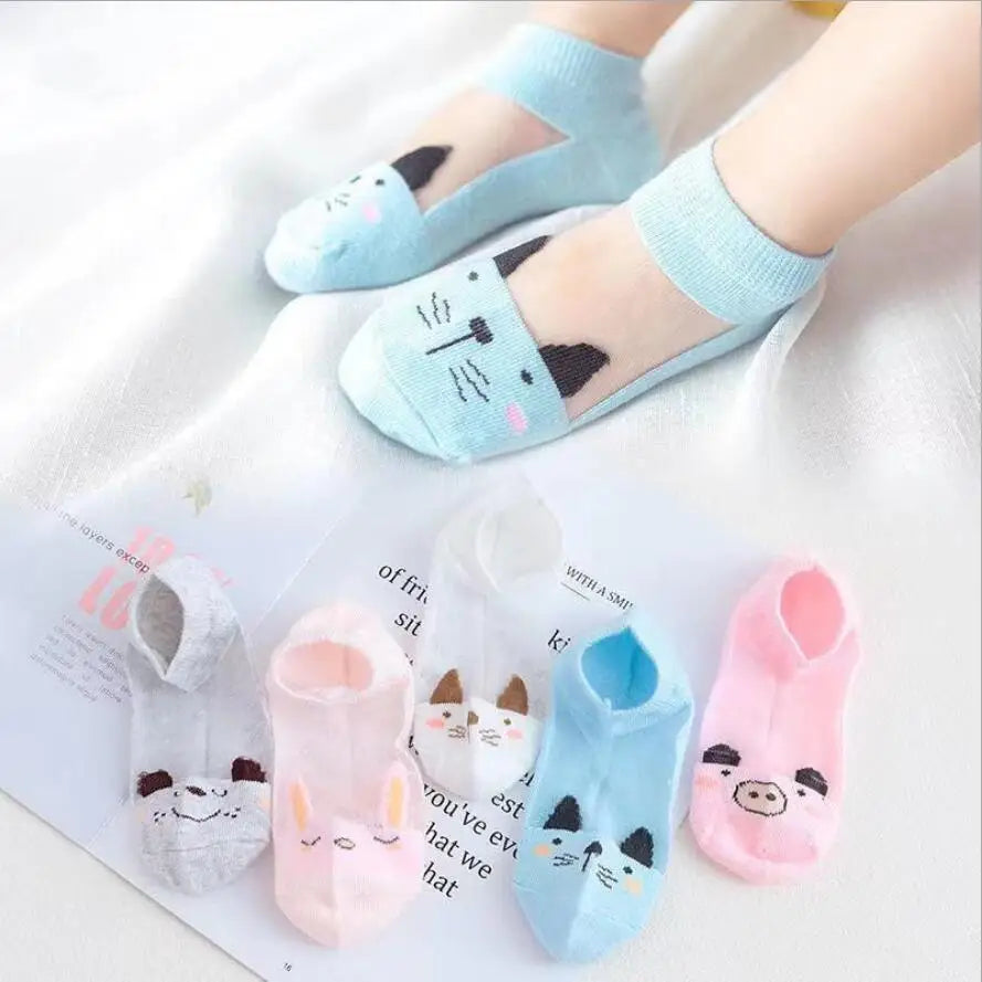 5 Pairs/Lot 0-5Yrs Baby Socks Summer Mesh Cotton Cartoon Animal Kids Socks Girls Cute Newborn Boy Toddler Socks Baby Accessories