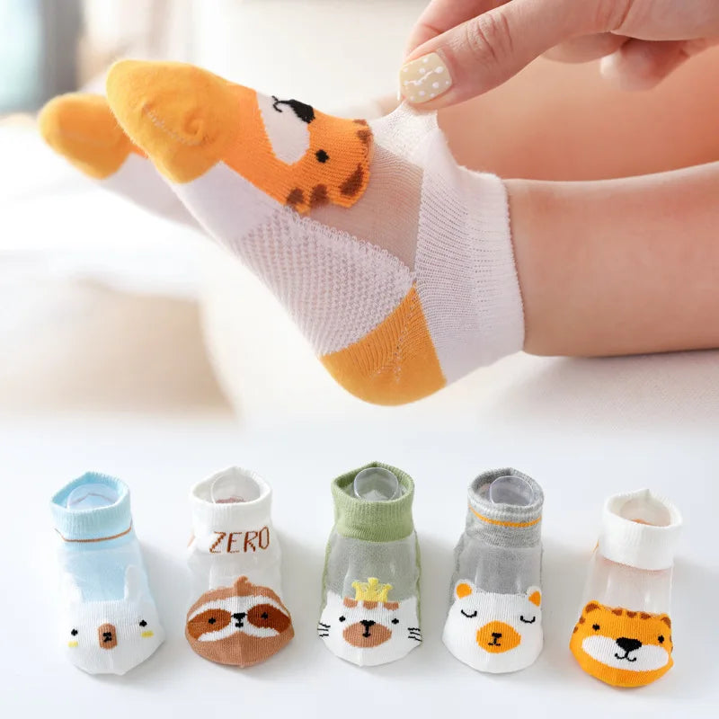 5 Pairs/Lot 0-5Yrs Baby Socks Summer Mesh Cotton Cartoon Animal Kids Socks Girls Cute Newborn Boy Toddler Socks Baby Accessories