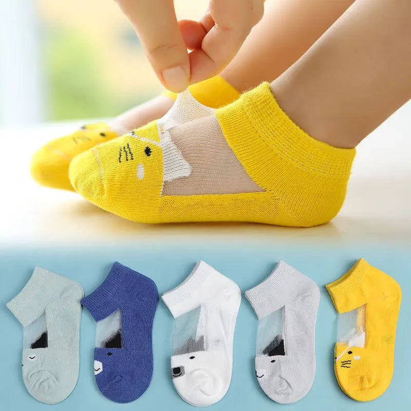 5 Pairs/Lot 0-5Yrs Baby Socks Summer Mesh Cotton Cartoon Animal Kids Socks Girls Cute Newborn Boy Toddler Socks Baby Accessories