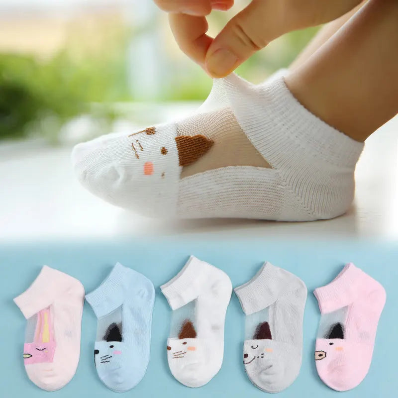 5 Pairs/Lot 0-5Yrs Baby Socks Summer Mesh Cotton Cartoon Animal Kids Socks Girls Cute Newborn Boy Toddler Socks Baby Accessories