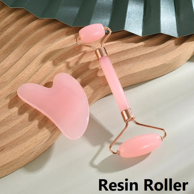 2PCS Gua Sha Facial Stone Facial Massager Roller Skin Care Tools Gousha Stone for The Face Roller Gouache Scraper LBHL07