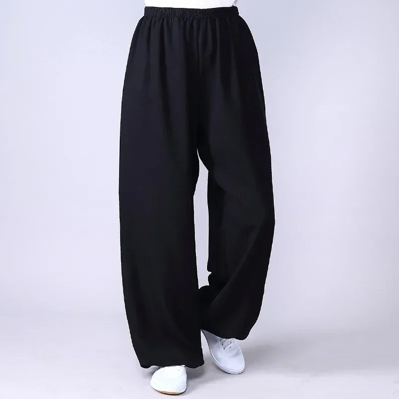 Lyou 2025 Adult Unisex Kung Fu Clothing Wushu Tai Chi Pants Linen Plus Size Elastic Martial Art Woman Yoga Trousers Morning ★ ★