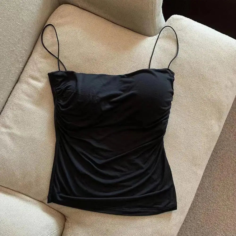 Y2K Sexy Tank Tops Women Spaghetti Strap Crop Top With Bra Bodycon Sleeveless Cami Tube Top Basic Camisole Tees Korean Clothes