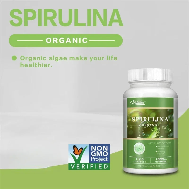 Organic Spirulina Capsules - Green Superfood - Heart Support, Cardiovascular, Eye & Brain Health