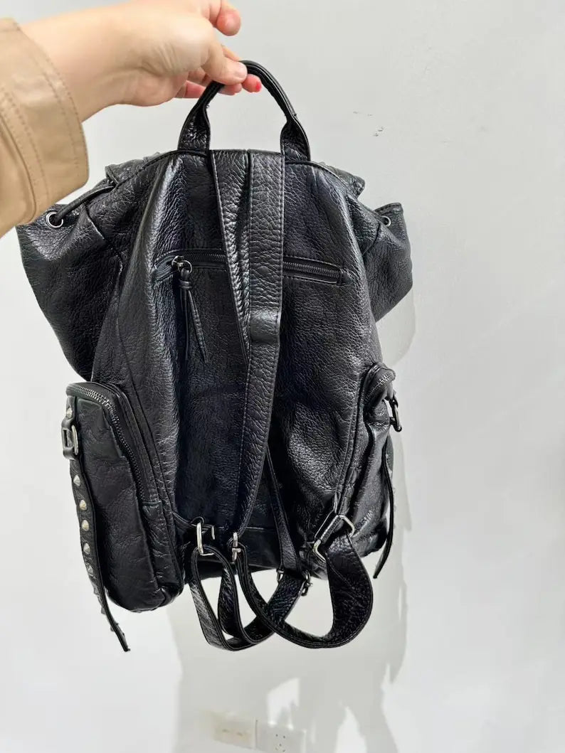 Gothic Punk PU Leather Shoulder Bag Rivet Y2K Backpack for Women’s Vintage Harajuku Backpacks College Large Capacity Bag