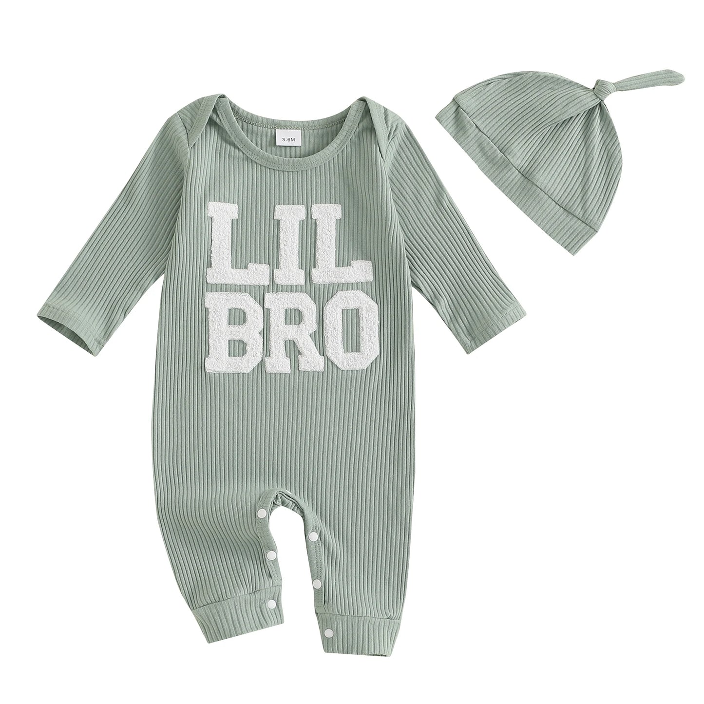 Baby Boys Fall Outfits Letter Pattern Long Sleeve Crew Neck Ribbed Rompers with Hat 2 Pcs Set 0-18M