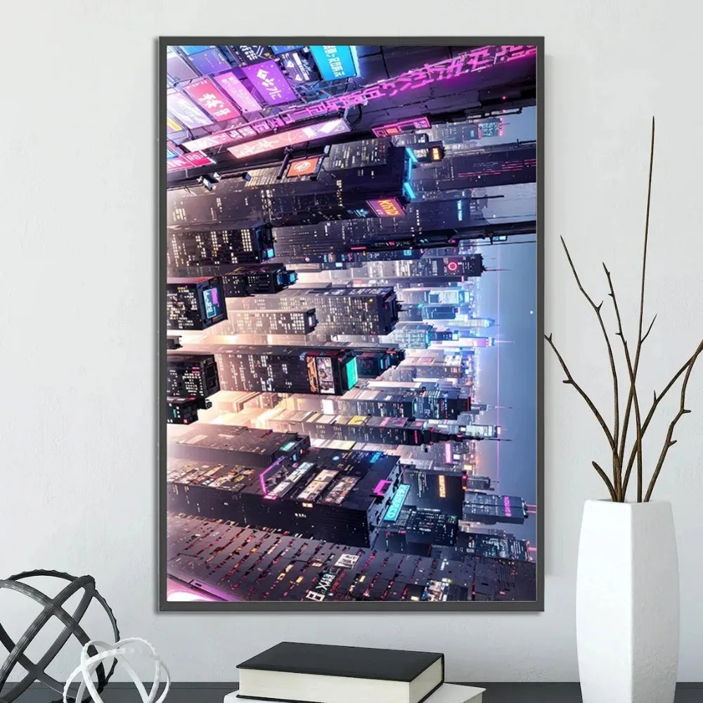 Cyberpunk City Posters Figures Home Decoration Canvas Painting Wall Arts Cartoons Computer Room