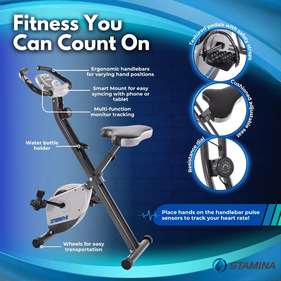 Cardio Folding Exercise Bike with Heart Rate Sensors and Extra Wide Padded Seat
