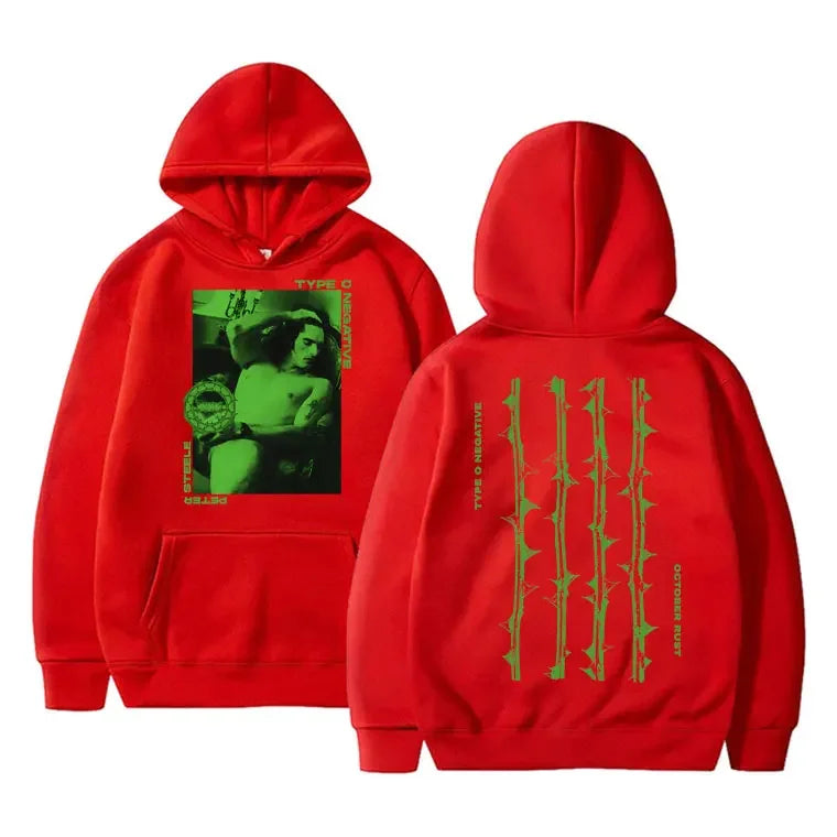 Autumn men's fashion high-quality hooded sweatshirt with thorn pattern print and retro street style hoodie clothing