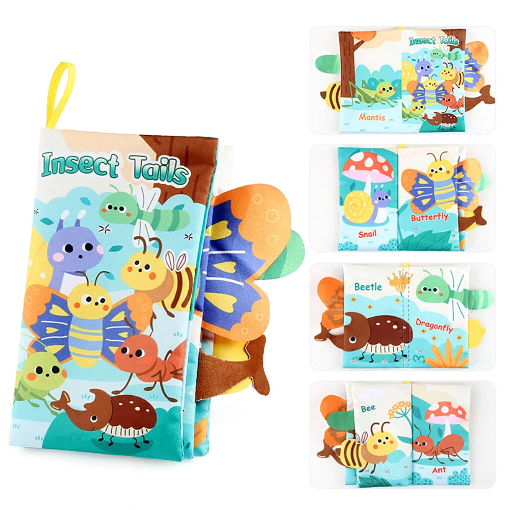 Baby Cloth Book Toys Cartoon Animals Tail Educational Ringed Paper Cloth Book Toys Enlightenment Baby Toys 0-12 Months Gifts