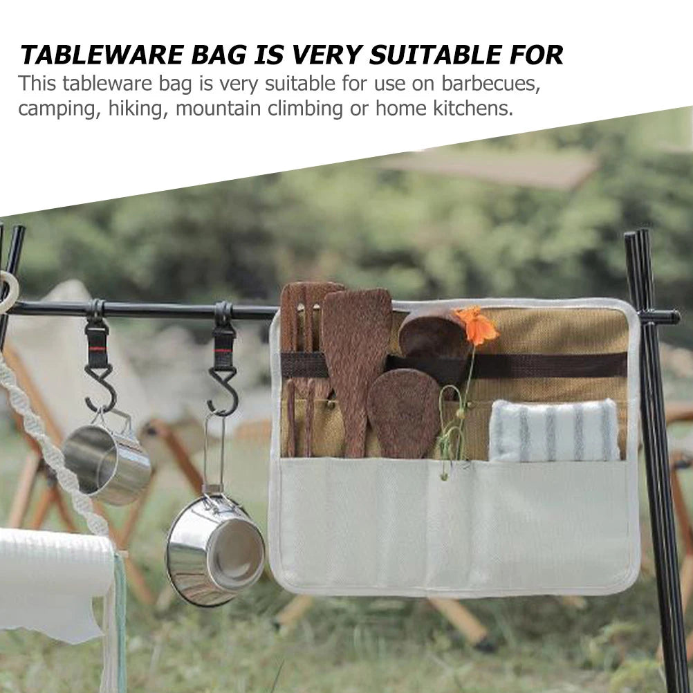 Backpack Outdoor Cutlery Storage Bag Travel Serving Utensils Camping Canvas Dinnerware