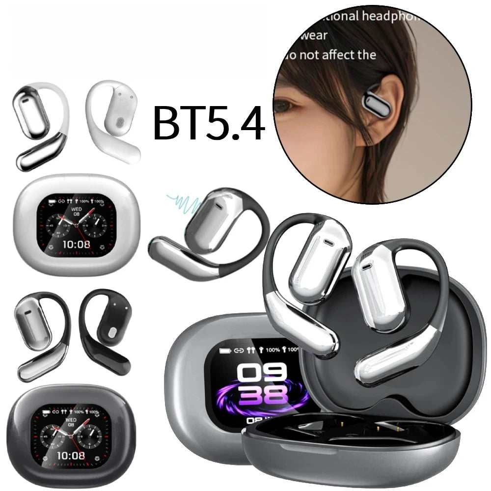 AI Translation Earphones Bluetooth-Compatible 5.4 Real Time Translator Waterproof Touch Screen Open Ear Headphones