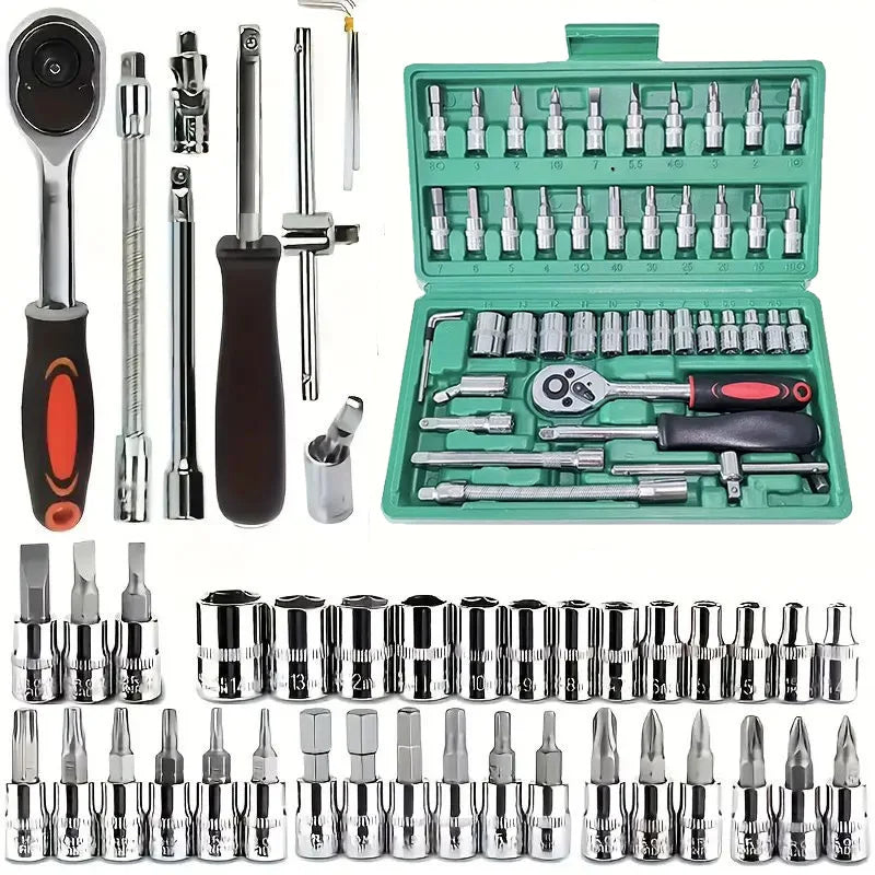 46-piece Socket Wrench Tool, Auto Repair Set, Ratchet Wrench Set, Household Hardware Repair Screwdriver Combination Tool Tool