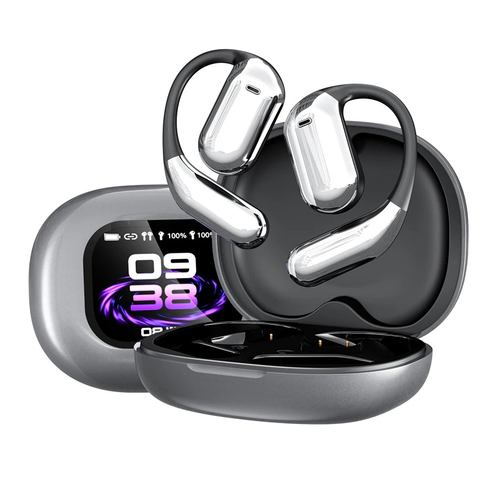 AI Translation Earphones Bluetooth-Compatible 5.4 Real Time Translator Waterproof Touch Screen Open Ear Headphones