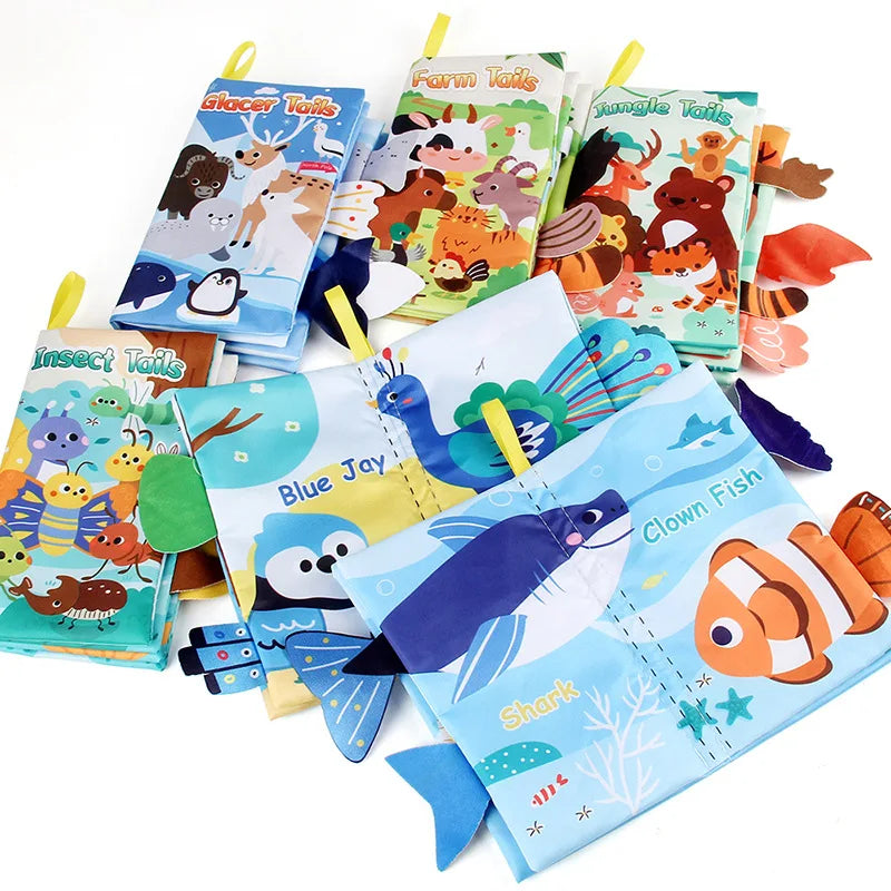 Baby Cloth Book Toys Cartoon Animals Tail Educational Ringed Paper Cloth Book Toys Enlightenment Baby Toys 0-12 Months Gifts