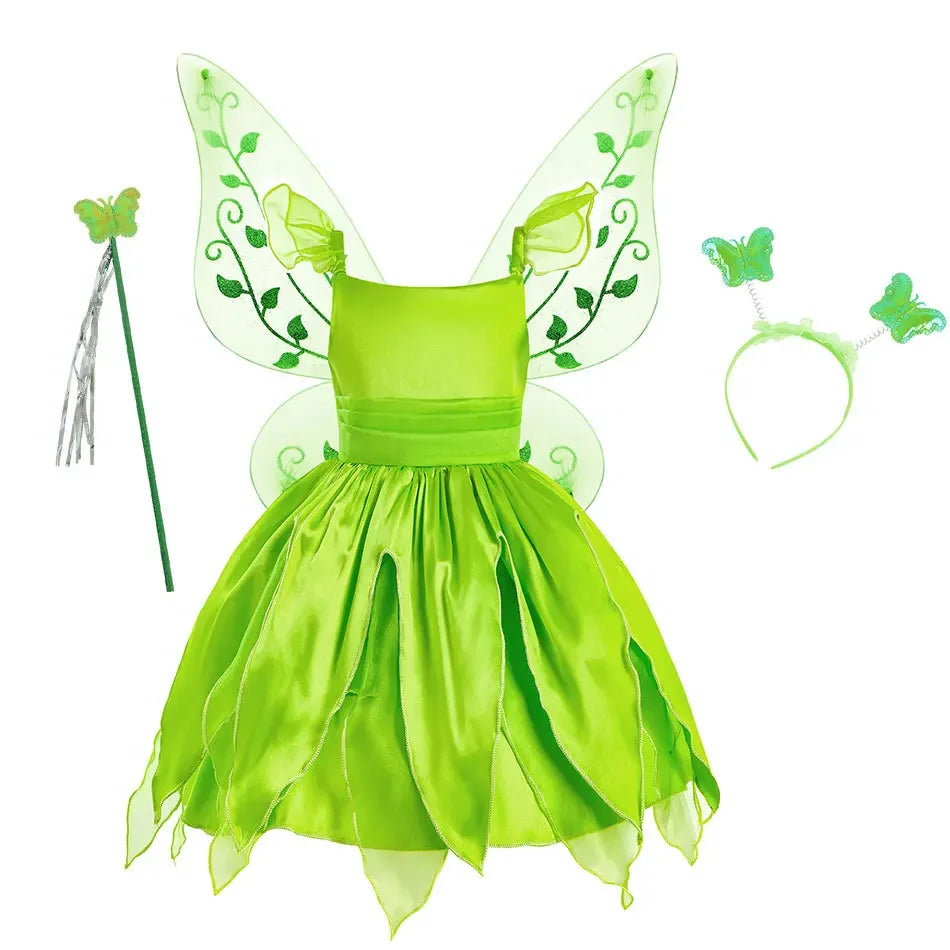 Girls Flower Fairy Dress Up Kids Princess Dress With Wings Halloween Princess Costume Elves Party Tinkerbell Tinker Bell Dress