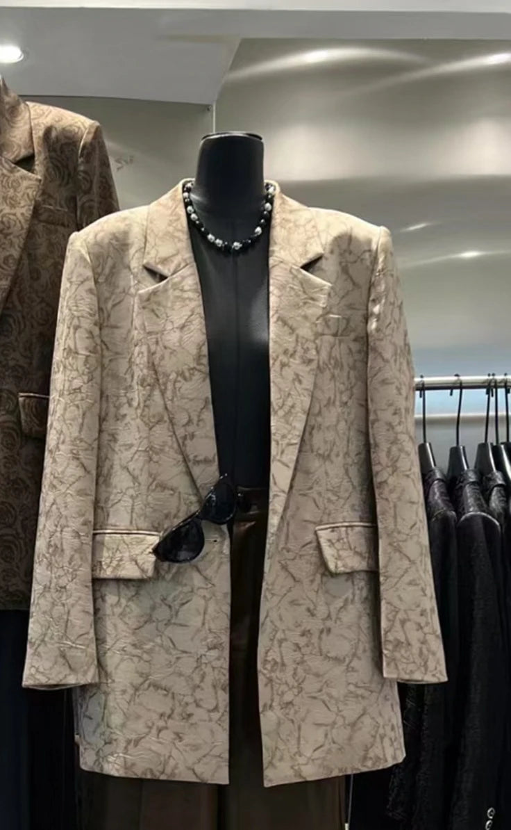 KBQ Temperament Hit Color Printing Blazer for Women Notched Collar Long Sleeve Spliced Pockets Chic Set Female Fahsion Style New