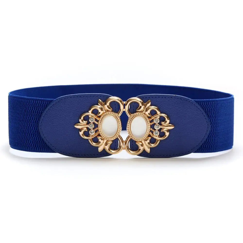 70-90cm Golden Yellow Button Women Red Belt All match Waist Seal Decorative Dress Rhinestone Cross border Elastic Buckle Black