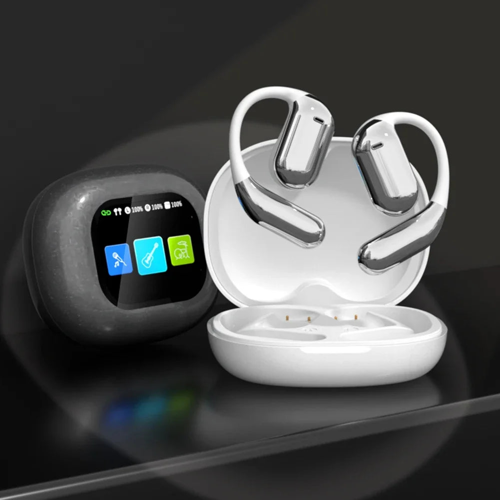 AI Translation Earphones Bluetooth-Compatible 5.4 Real Time Translator Waterproof Touch Screen Open Ear Headphones