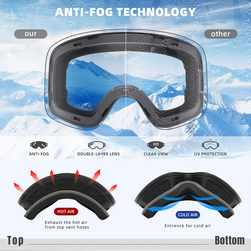 KINGSEVEN Ourdoor Sports Teen Men Women Ski Goggles-Anti-fog UV400 Snowboard Skiing Goggles Winter Windproof Protective Glasses