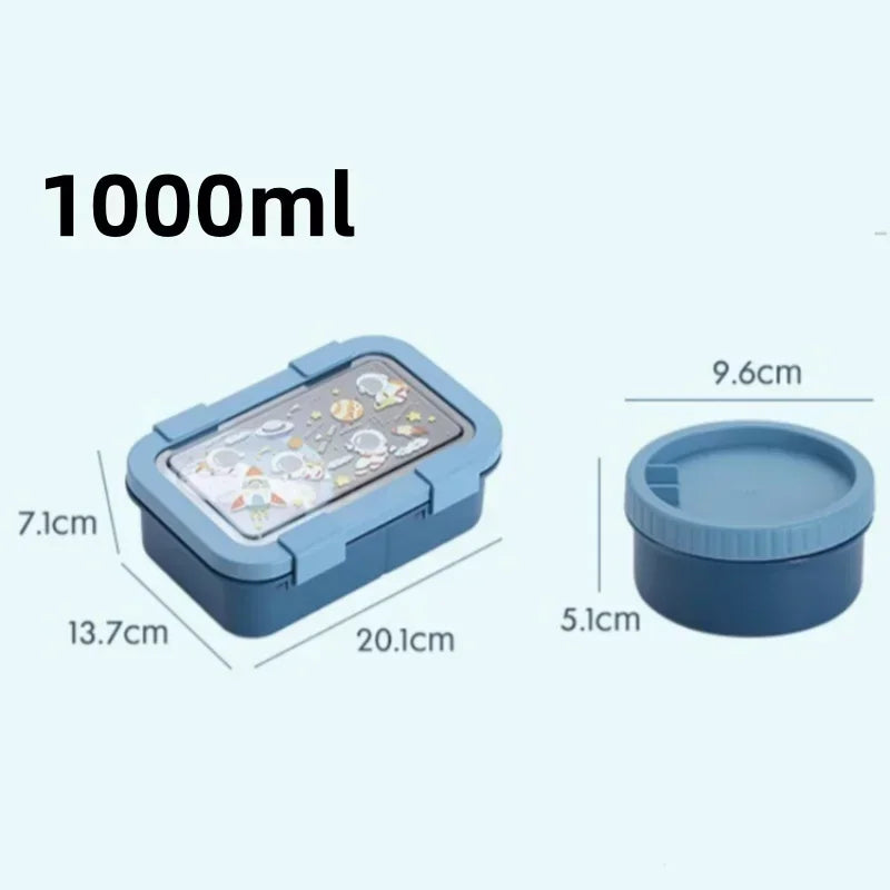 1000/1350ml Cartoon Lunch Box with Soup Bowl Bento Box Buckle Design Sealed and Leak-proof Portable Food Storage Container