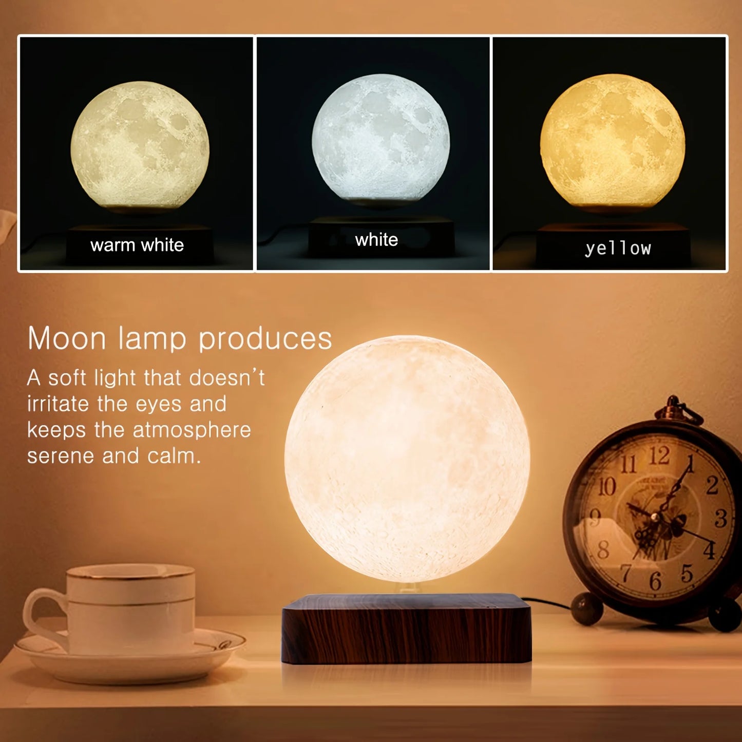 π LunaFloat 3D Moon Lamp β Magnetic Rotating LED Night Light with Wooden Base π