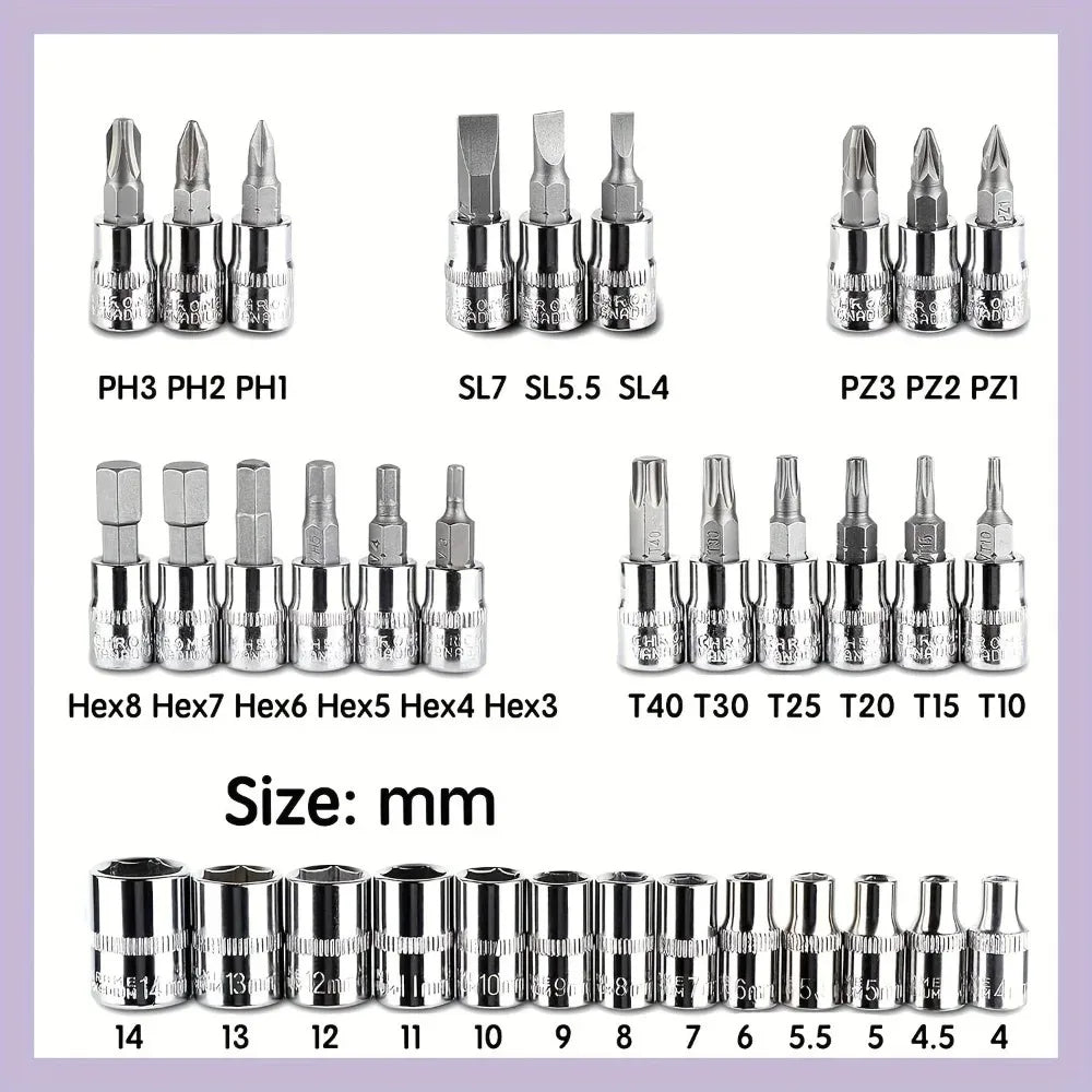 46-piece Socket Wrench Tool, Auto Repair Set, Ratchet Wrench Set, Household Hardware Repair Screwdriver Combination Tool Tool