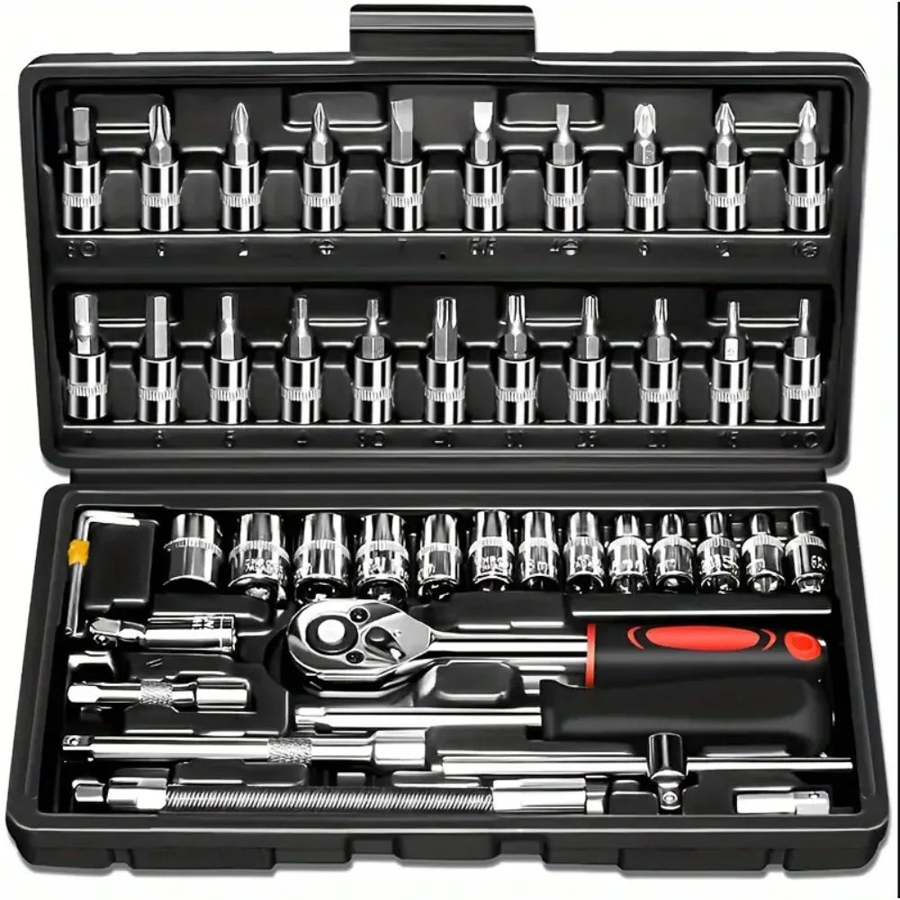46-piece Socket Wrench Tool, Auto Repair Set, Ratchet Wrench Set, Household Hardware Repair Screwdriver Combination Tool Tool