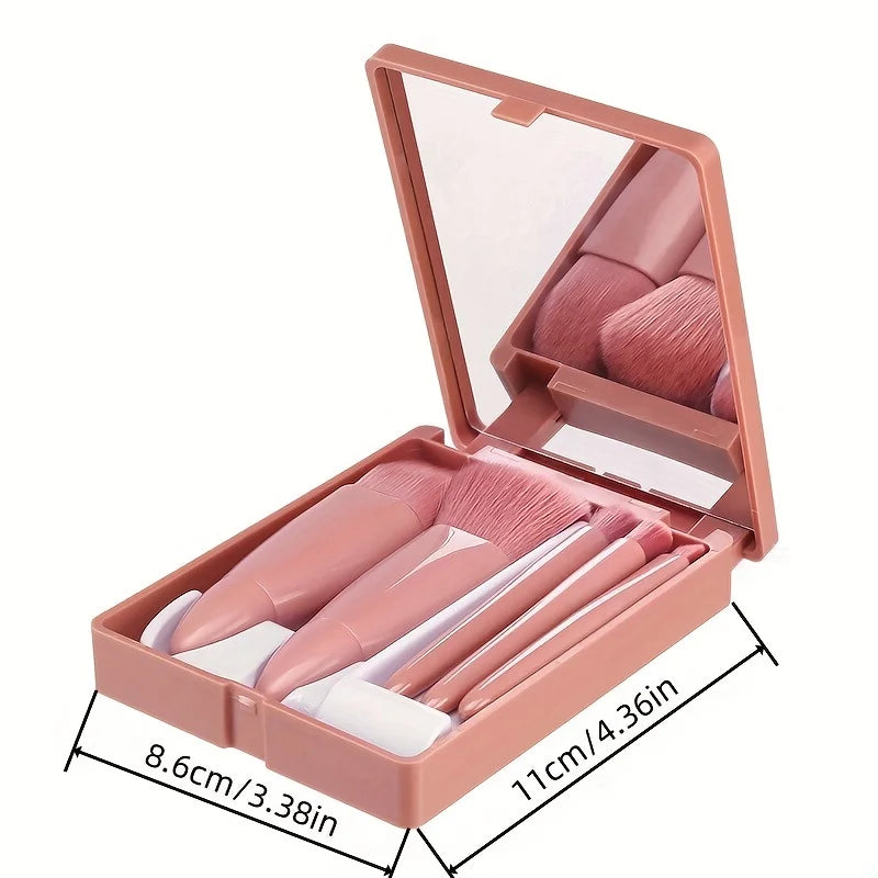 ✈️ 5pcs Portable Makeup Brush Set with Mirror | Foldable Travel Kit ✨