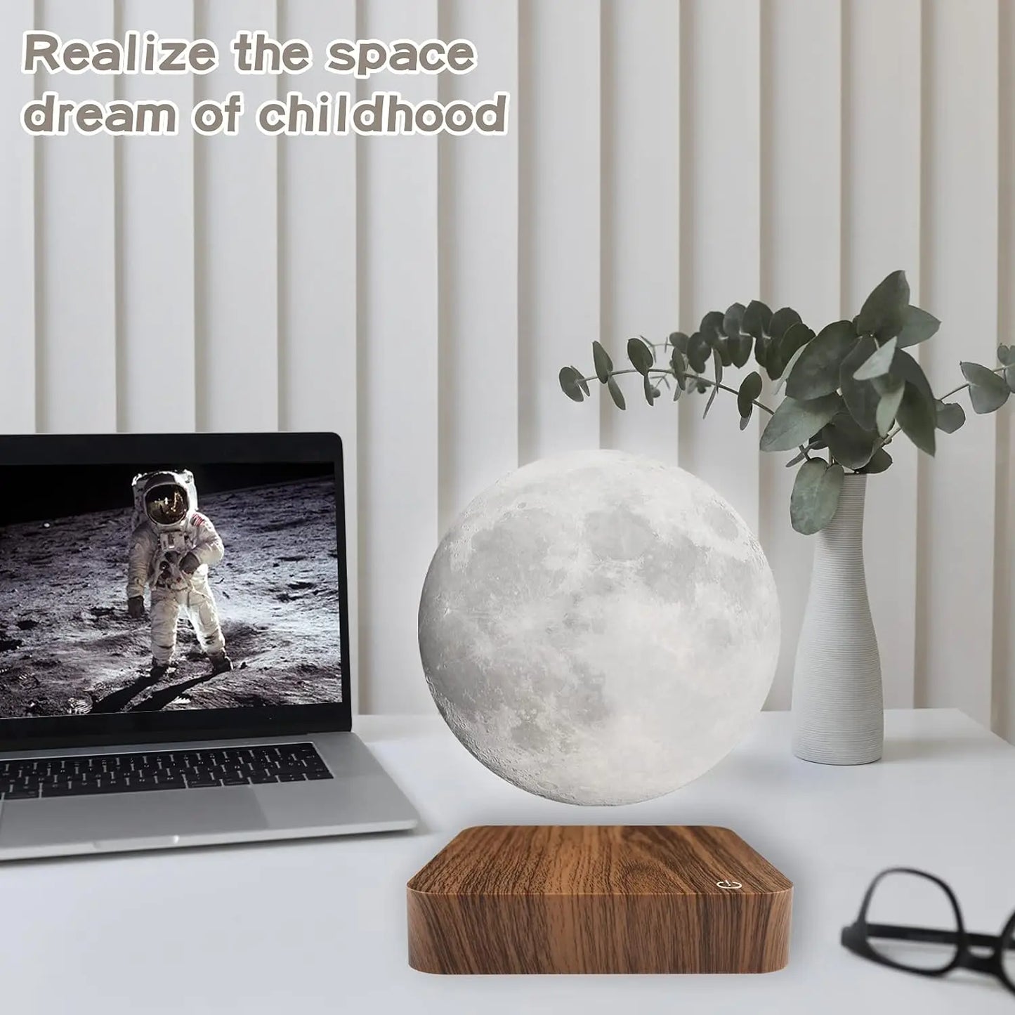 π LunaFloat 3D Moon Lamp β Magnetic Rotating LED Night Light with Wooden Base π