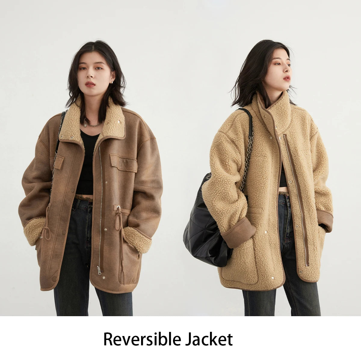CHIC VEN Women Jackets Loose Casual Thick Solid Suede Reversible Jacket Motorcycle Outer Wear Female Overcoat Winter Autumn 2025