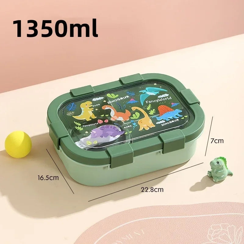 1000/1350ml Cartoon Lunch Box with Soup Bowl Bento Box Buckle Design Sealed and Leak-proof Portable Food Storage Container