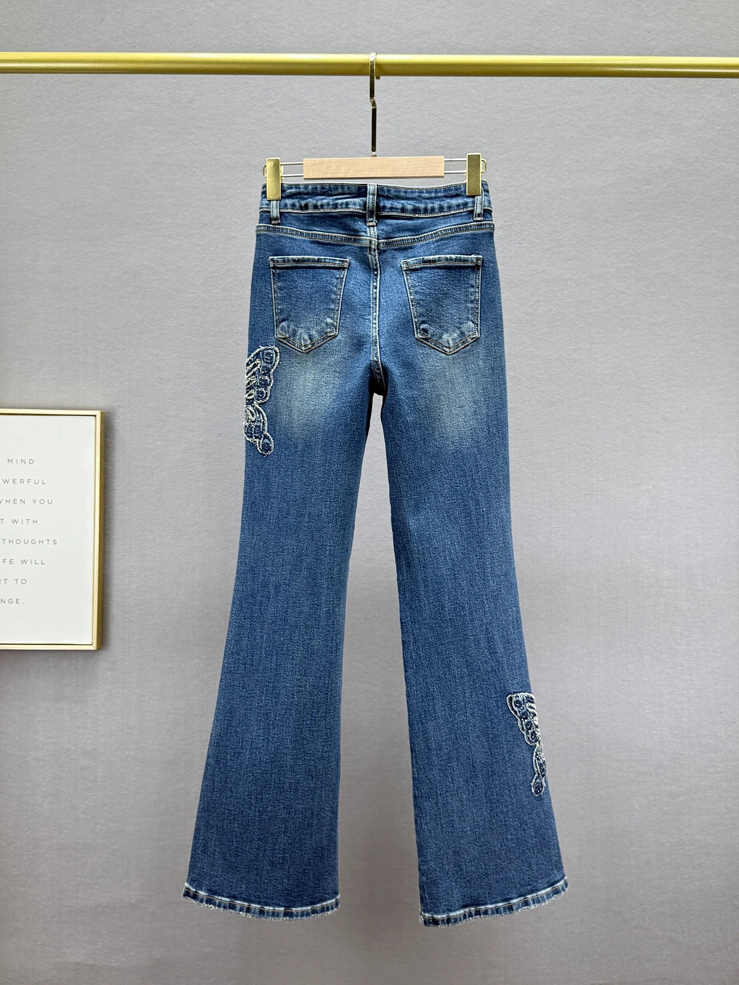 Skinny Flared Jeans for Women, 2025 Autumn New Elastic High Waist Slim Fit European Style Rhinestone Frayed Hem Extended Pants