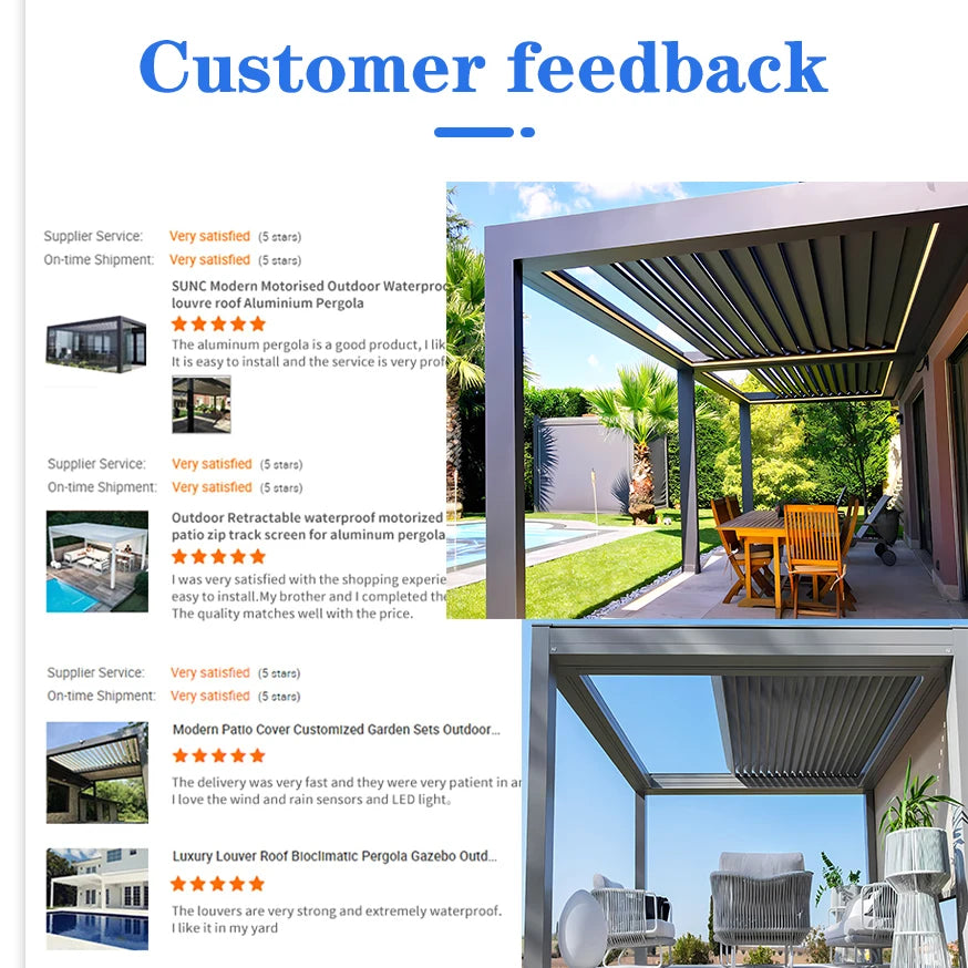 Open Terrace Gazebo With Electronic Patio Cover Louver Canopies For Backyard Garden Outdoor pergola