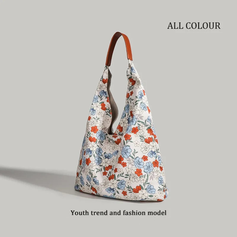 Large Capacity Floral Canvas Bags For Woman Y2K Harajuku Style Tote Bag High Street Fashion Shoulder Bag сумка bolsos