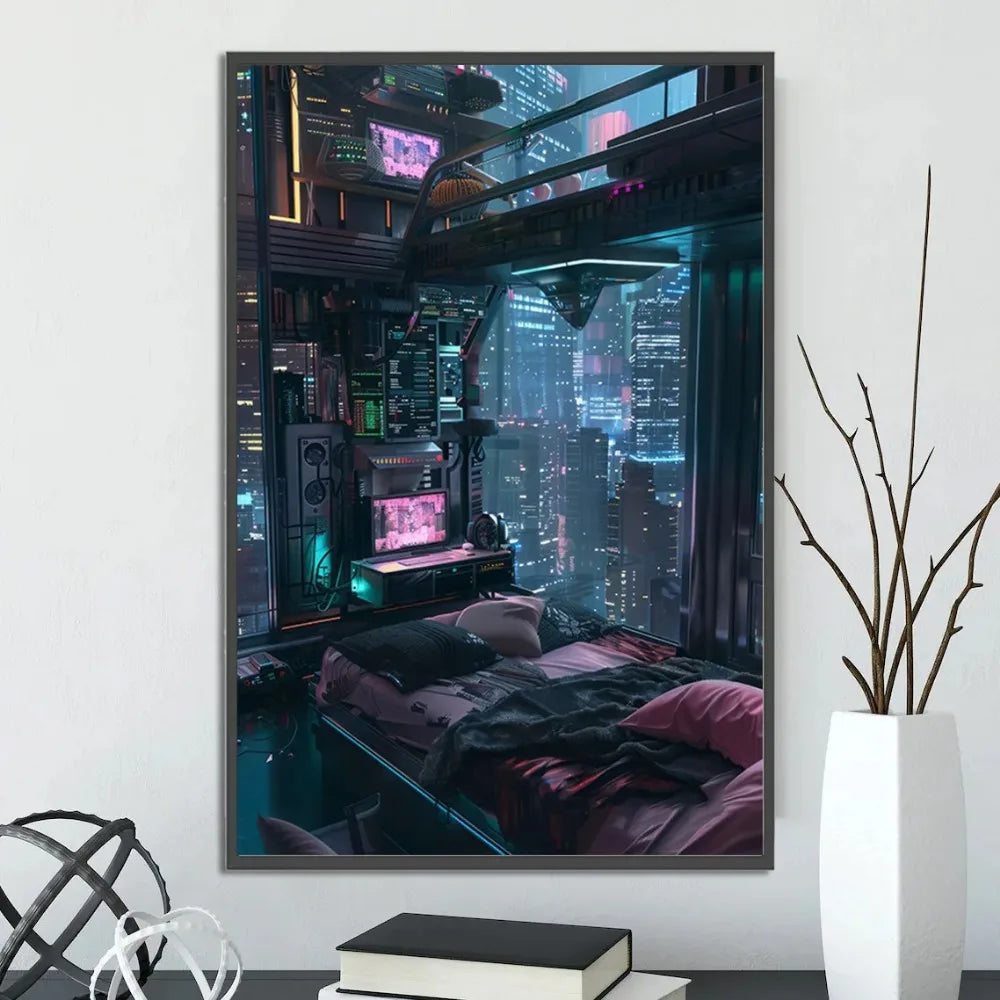 Cyberpunk City Posters Figures Home Decoration Canvas Painting Wall Arts Cartoons Computer Room