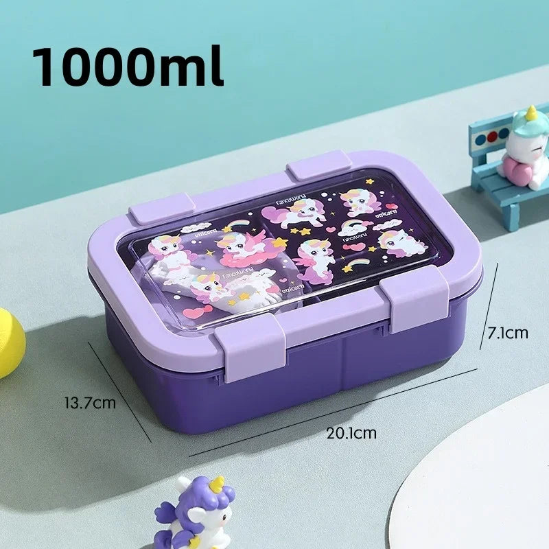 1000/1350ml Cartoon Lunch Box with Soup Bowl Bento Box Buckle Design Sealed and Leak-proof Portable Food Storage Container