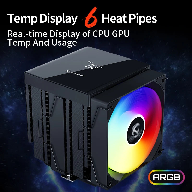 Power Train X-GAMERX MK6 dual tower radiator CPU fan ARGB digital display six copper tube desktop computer air cooling