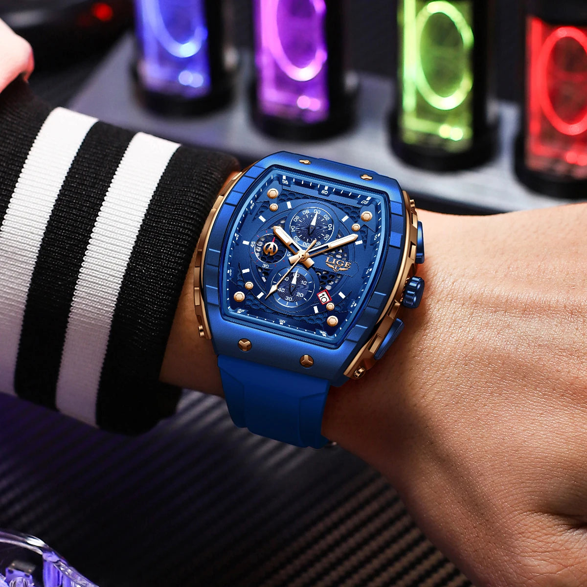 LIGE Top Brand Luxury Square Quartz Watches for Men Fashion Casual Sport 50M Waterproof Man Watch Auto Date Military Chronograph
