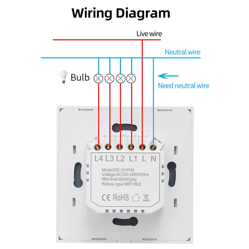 EWelink Wall Smart Switch EU Neutral Wire Required Wi-Fi Touch Switch via eWeLink APP Works With Alexa Google Home AC100-240V