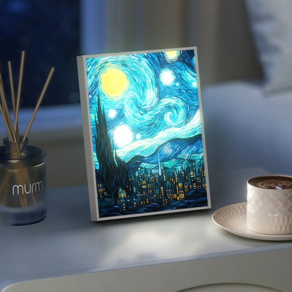 Van Gogh Starry Night Night Light - Artistic LED Room Decor Lamp, Lampara de Noche for Bedroom/Living Room