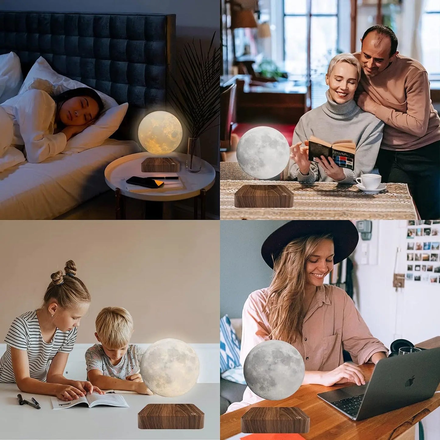 π LunaFloat 3D Moon Lamp β Magnetic Rotating LED Night Light with Wooden Base π