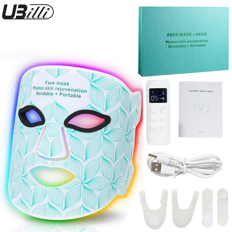 UBilli Rechargeable Led 8 Colors Red Light Therapy Silicone Face Mask Photon Rejuvenation Led Facial Mask for Skin Care Beauty