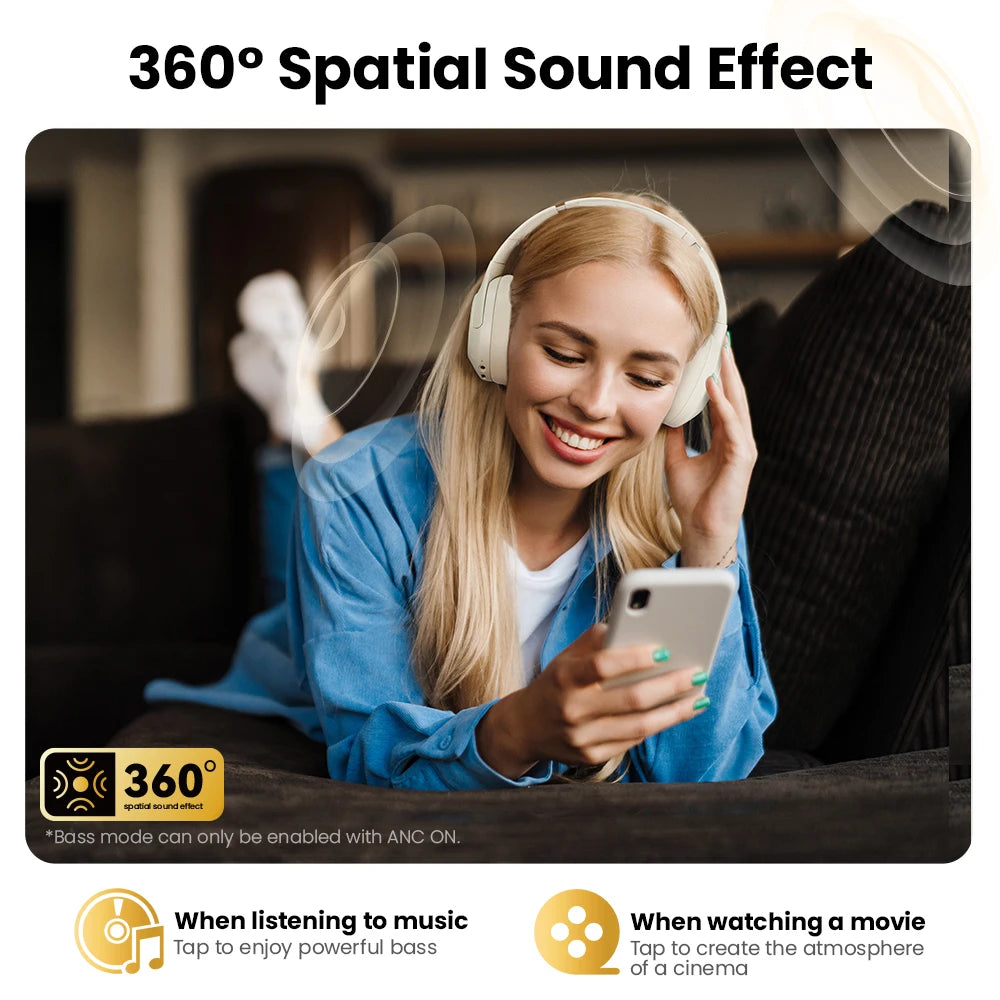 HAYLOU S30 ANC Headphones Wireless Bluetooth 5.4 Hi-Res Headsets 43dB Adaptive Noise Cancelling Earphones 40mm Driver 80H