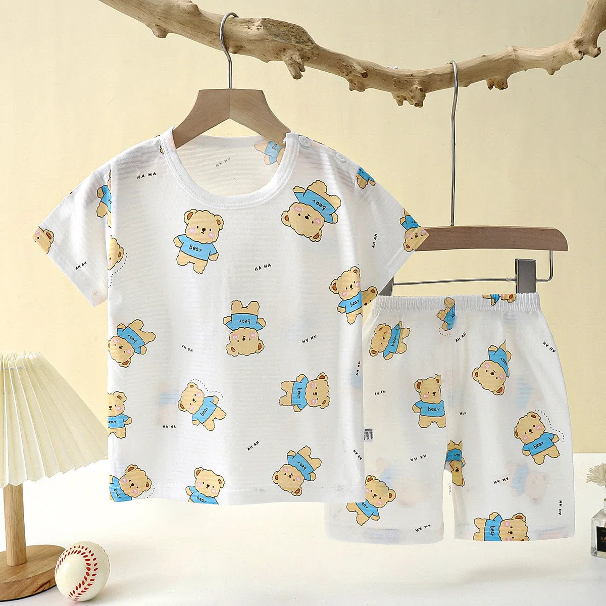 Popular in SummCottonSafe Baby Children Clothes Set Cute Cartoon Short Sleeve Home Pajama Set Sleepwear Soft Breathable